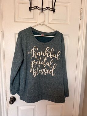 Holiday Time Teal 'Thankful Grateful Blessed' Pullover Sweatshirt